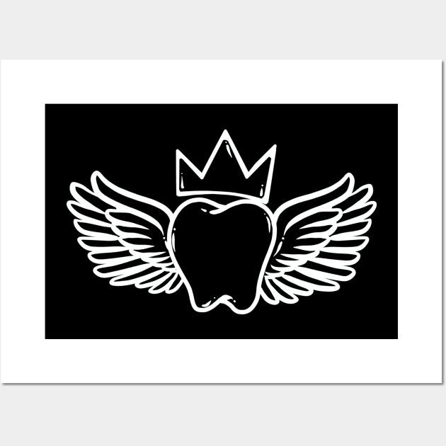 Dentist Graffiti Tshirt design cool tooth with wings logo Wall Art by Juliet & Gin